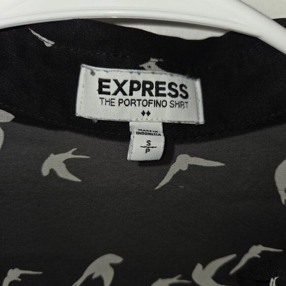 Express The Portfolio Button Up Blouse - Women's Small - Black w/ White Swallows - Picture 3 of 4